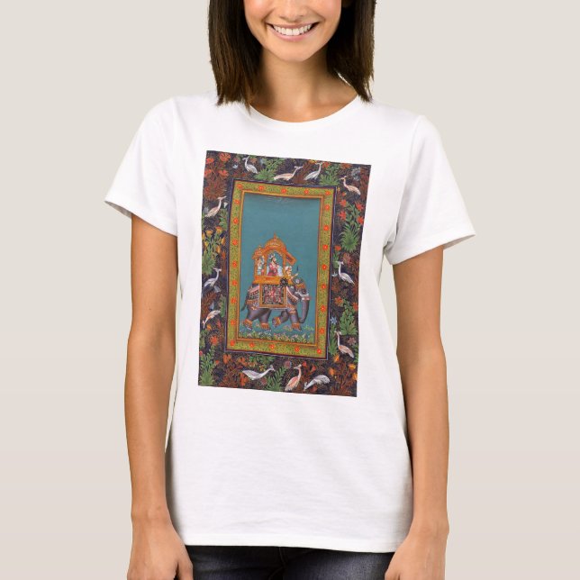 Indian India Elephant Boho Mughal Paisley Art T-Shirt (Front)