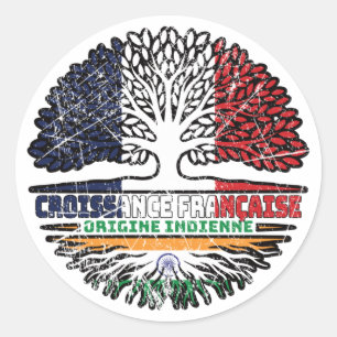 Indian India French France Tree Roots Flag Classic Round Sticker
