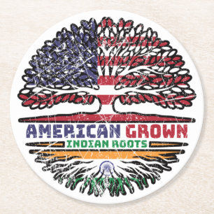 Indian India US American USA United States Tree Round Paper Coaster