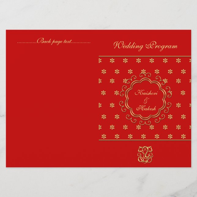 Indian Inspired Bi-fold Wedding Program Red & Gold (Front)