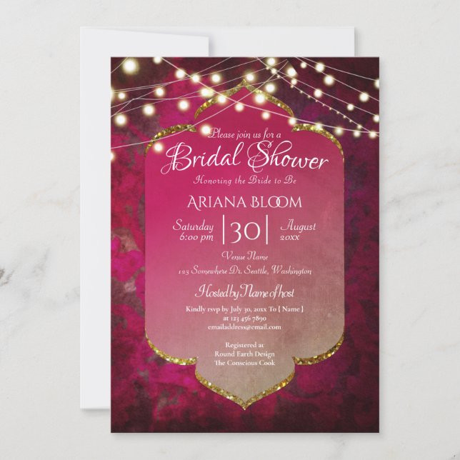 Indian Inspired Boho Damask in Deep Pink Invitation (Front)
