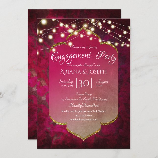 Indian Inspired Boho Damask in Deep Pink Invitation (Front/Back)