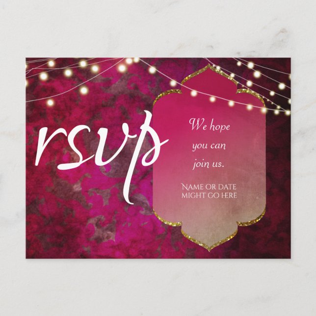 Indian Inspired Boho Damask in Deep Pink Postcard (Front)