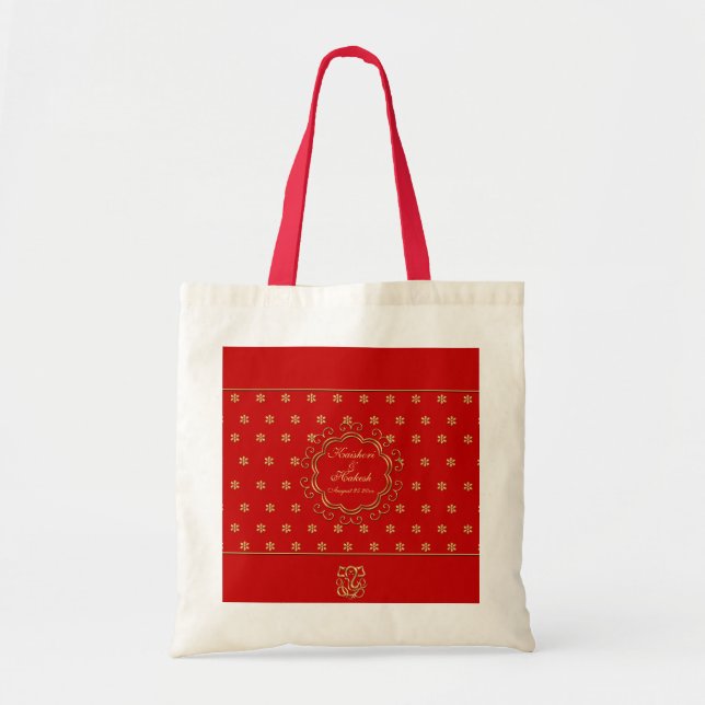 Indian Inspired Design Custom Tote in Red & Gold Bag (Front)
