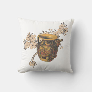 Indian Inspired Pottery Art with Floral Design Throw Pillow