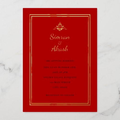 Indian_inspired red minimalistic ornament wedding foil invitation