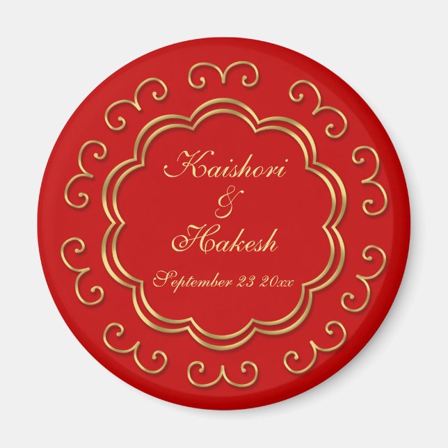 Indian Inspired Save the Date / Wedding Favor Magnet (Front)