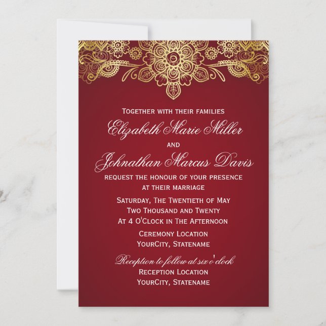 Indian Invitation, choose your color! Invitation (Front)