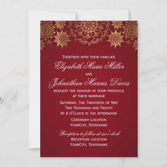 Indian Invitation, choose your color! Invitation (Front)