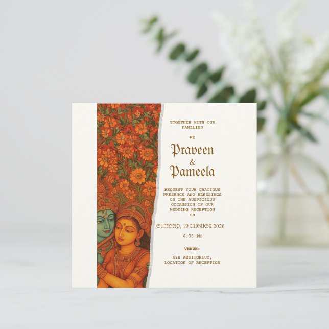 Indian invitation with Radhakrishna Mural painting (Standing Front)