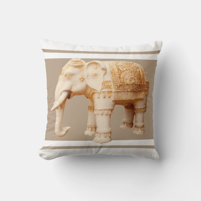 Indian Ivory Elephant Throw Pillow (Front)