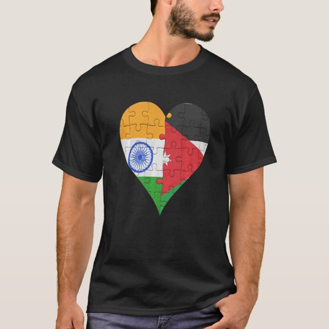 Indian Jordanian Flag Heart T-Shirt (Front)