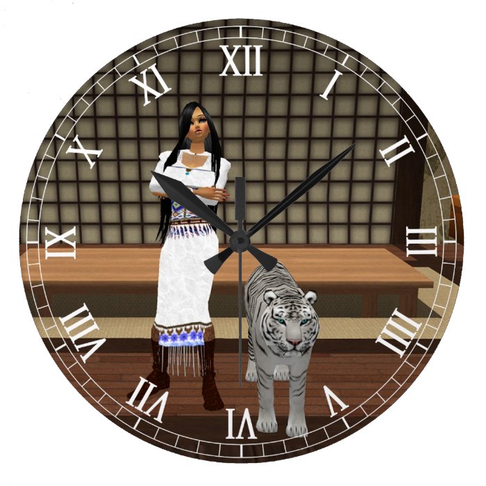 Indian Lady And White Tiger Roman Numeral Clock