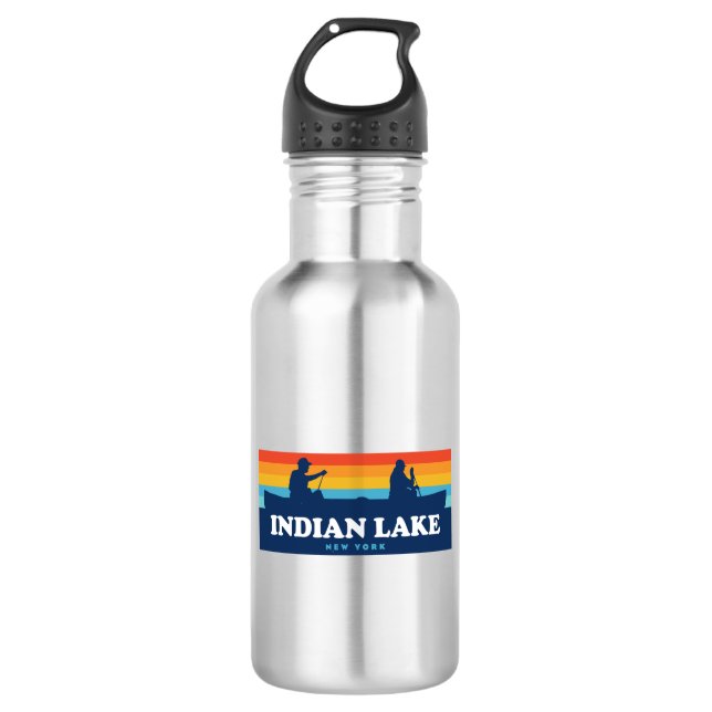 Indian Lake New York Canoe Stainless Steel Water Bottle (Front)