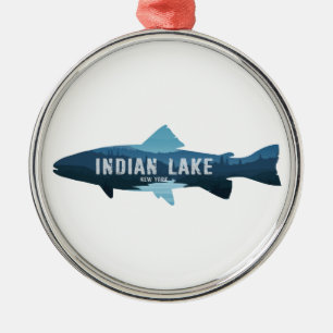 Indian Lake New York Fish Metal Ornament