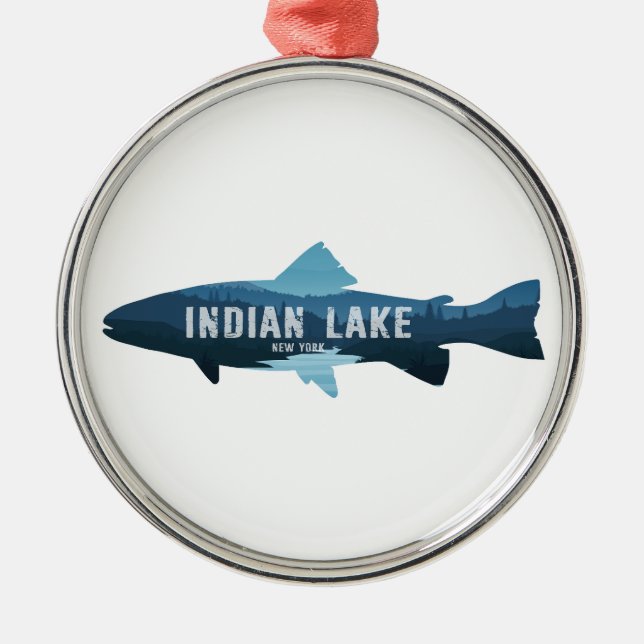 Indian Lake New York Fish Metal Ornament (Front)