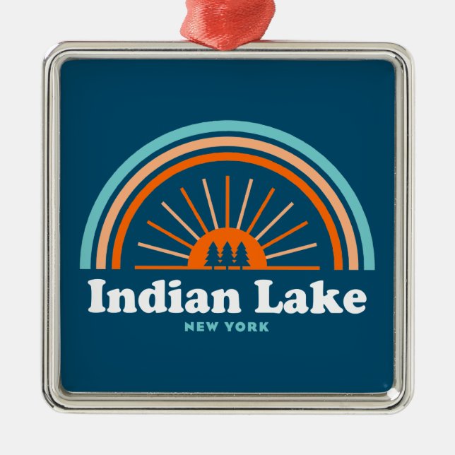 Indian Lake New York Rainbow Metal Ornament (Front)