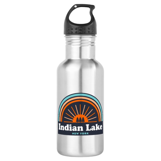 Indian Lake New York Rainbow Stainless Steel Water Bottle (Front)