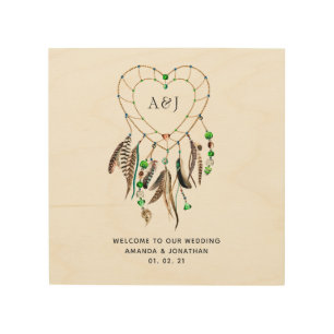 Indian legend Tribal Boho Wedding Monogram Welcome Wood Wall Art