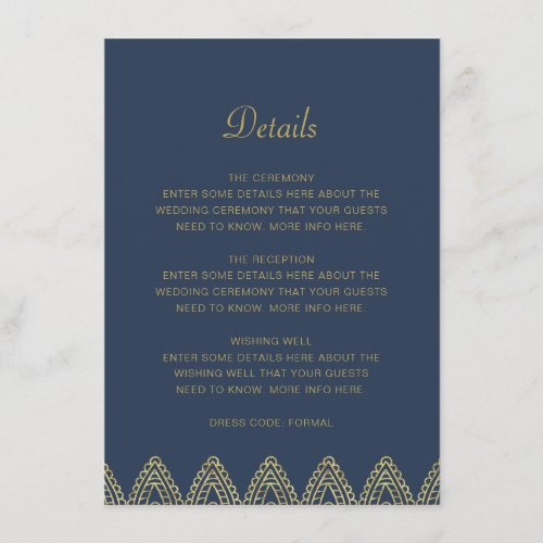 Indian Luxury Blue Gold Mehndi Wedding Details Enclosure Card