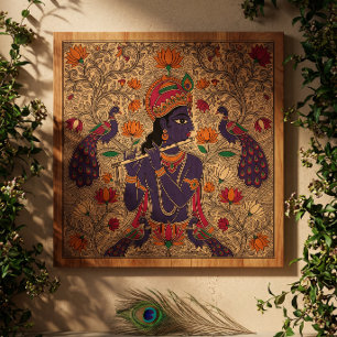 Indian Madhubani Krishna Folk Art Decor