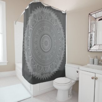 Indian mandala Blue in Grey Shower Curtain