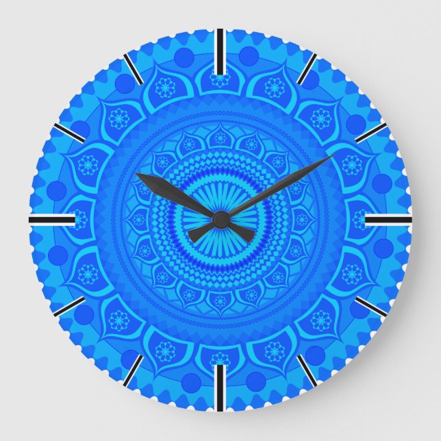 Indian mandala Blue Large Clock (Front)