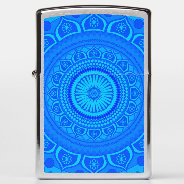 Indian Mandala Blue Zippo Lighter (Front)