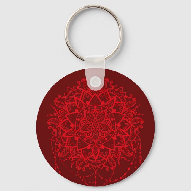 Indian Mandala burgundy art Keychain (Front)