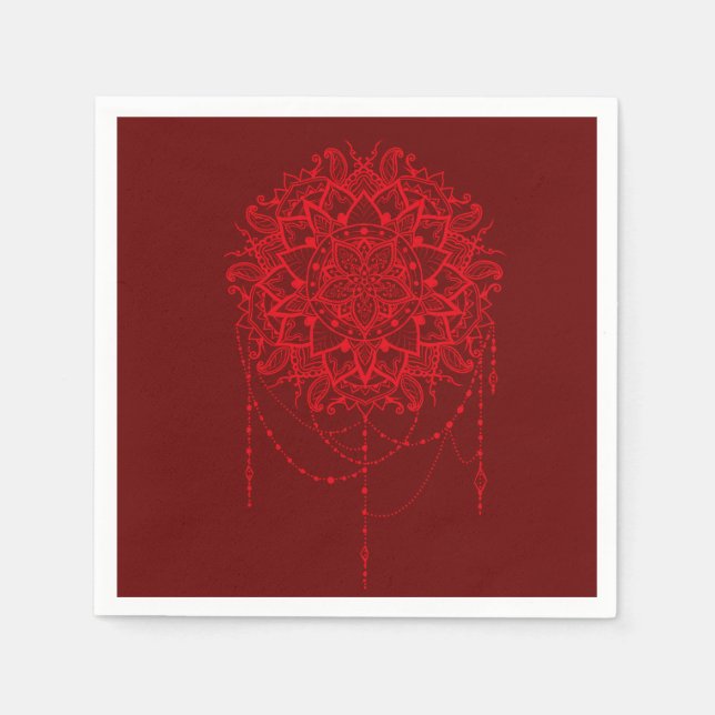 Indian mandala crimson Indian dinner party Napkins (Front)