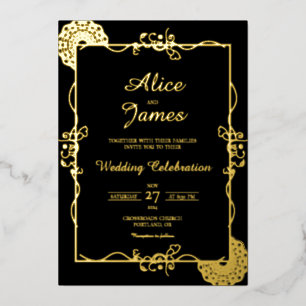 Indian Mandala Elegant Black Gold Foil Wedding Invitation
