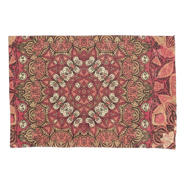 Indian medallion, boho ethnic ornament pillow case (Front)