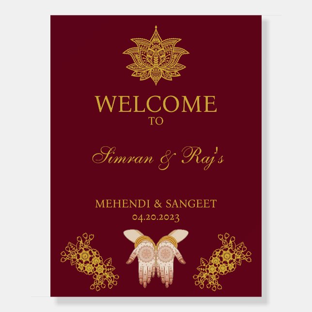 Indian Mehendi Welcome Sign Customizable (Front)