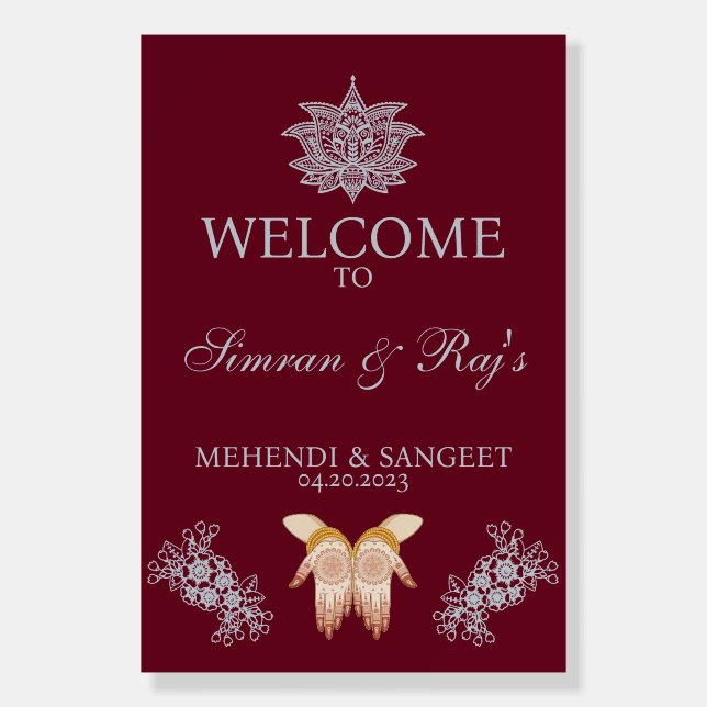 Indian Mehendi Welcome Sign Customizable (Front)