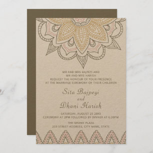 Indian Mehndi Hindu Elegant Stylish Kraft Wedding Invitation