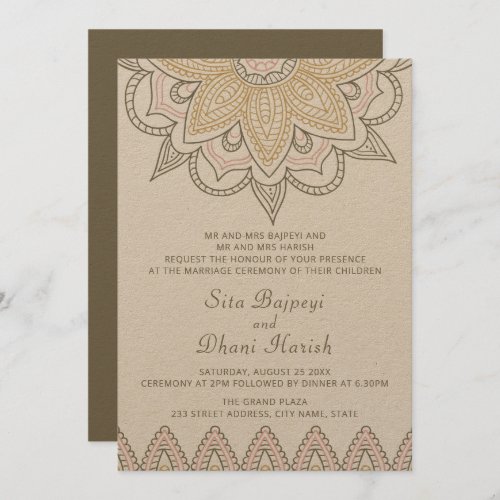 Indian Mehndi Hindu Elegant Stylish Kraft Wedding Invitation