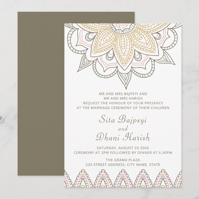 Indian Mehndi Hindu Elegant Stylish Wedding Invitation (Front/Back)