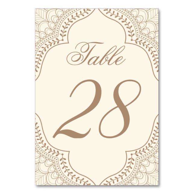 Indian Mehndi Table Number  | Editable Color (Front)