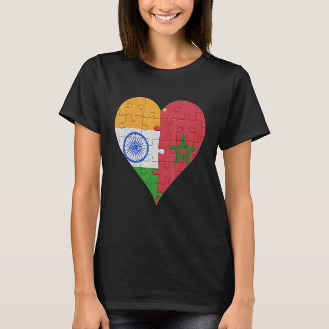 Indian Moroccan Flag Heart T-Shirt (Front)