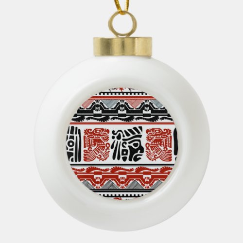 Indian motifs black red seamless pattern ceramic ball christmas ornament