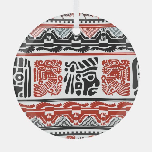 Indian motifs black red seamless pattern glass ornament