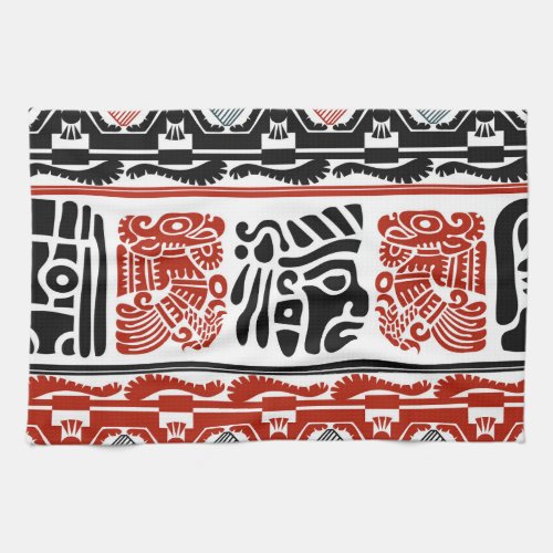Indian motifs black red seamless pattern kitchen towel