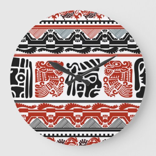 Indian motifs black red seamless pattern large clock