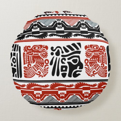Indian motifs black red seamless pattern round pillow