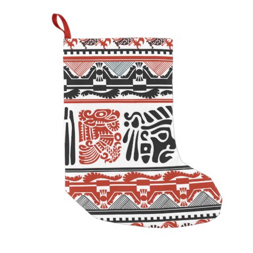 Indian motifs black red seamless pattern small christmas stocking