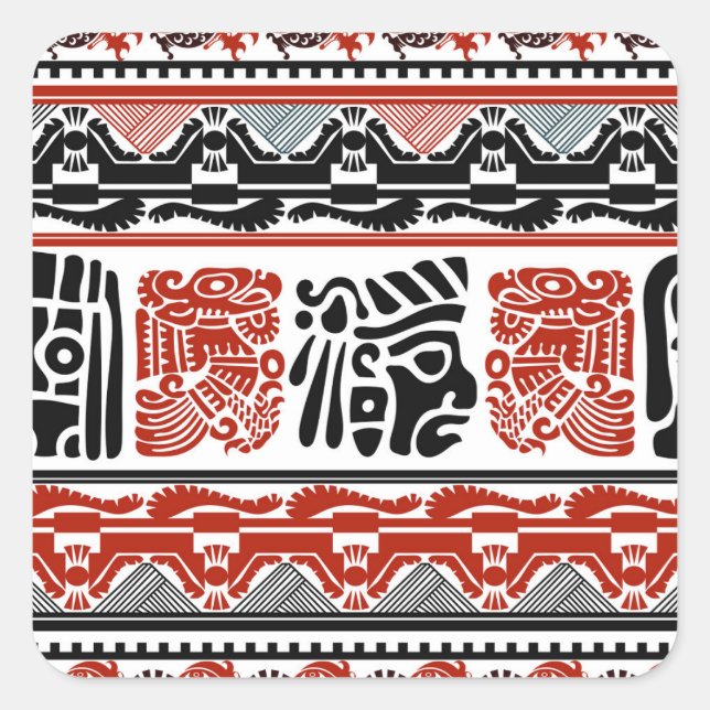 Indian motifs, black red, seamless pattern. square sticker (Front)
