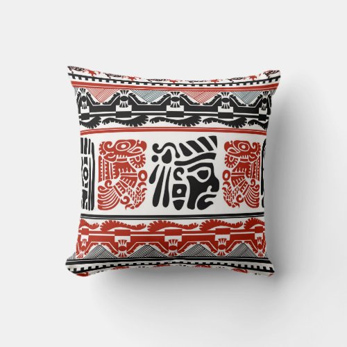 Indian motifs black red seamless pattern throw pillow