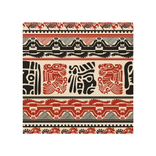 Indian motifs black red seamless pattern wood wall art