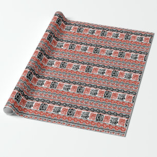 Indian motifs, black red, seamless pattern. wrapping paper