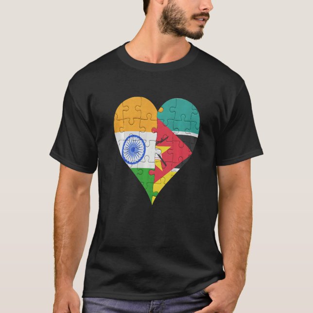 Indian Mozambican Flag Heart T-Shirt (Front)